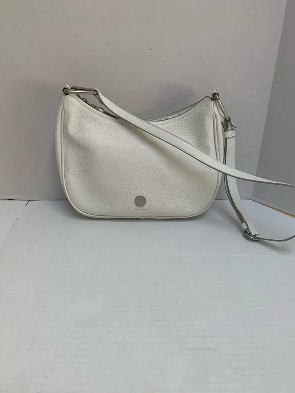 Anne Klein Ivory Pebbled Faux Leather Shoulder Bag